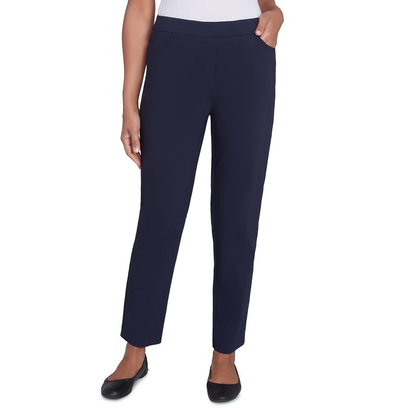 Alfred Dunner Womens Petite Classic Allure Fit Proportioned Pant with Elastic Comfort Waistband Navy Size 10P - Image 1